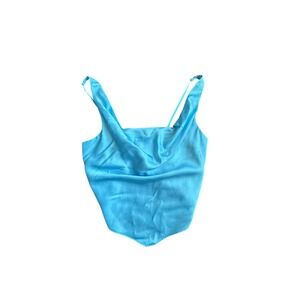 Abercrombie & Fitch Light Blue Cowl Neck Satin Handkerchief Hem Cami Top XS